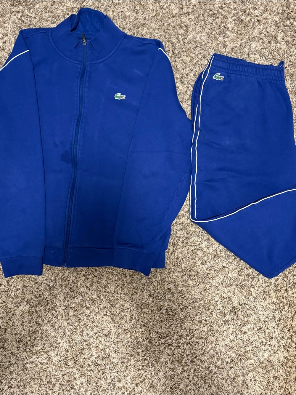 Lacoste Blue Men's Zip Track Sweatpants with White Piping